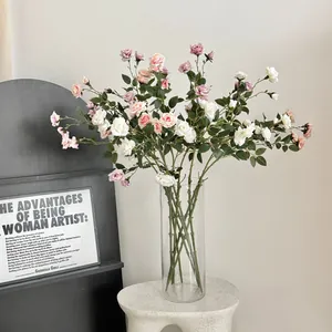Ramo de Rosas Burbuja Artificiales de Varias Cabezas Flor de Seda Sintética Tallo Largo Rosa Artificial para Decoración del Hogar Boda Fiesta Hotel Oficina