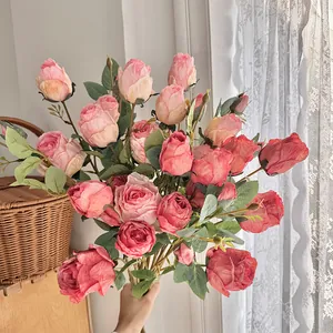 French oil painting style artificial roses in gradient pink tones for home decoration