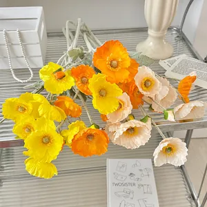 Artificial Iceland Poppy bouquet in yellow, orange and pink tones for home decoration