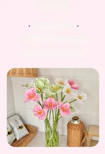 Close-up of realistic 3D printed tulips with natural gradients in a glass vase