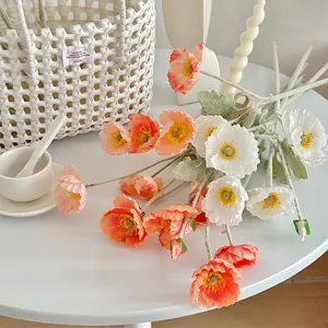 Artificial Icelandic poppy bouquet with flocked stems in orange, pink and white hues