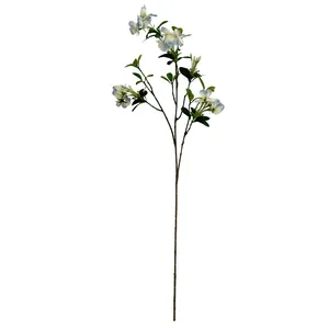 Single artificial sweet pea spray with light blue gradient petals and green leaves