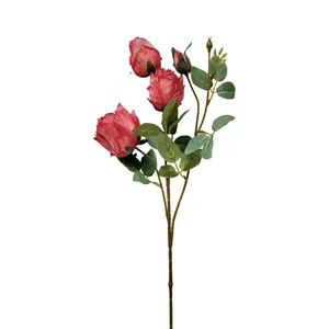 French oil painting style vintage red faux roses with three blooms and two buds on white