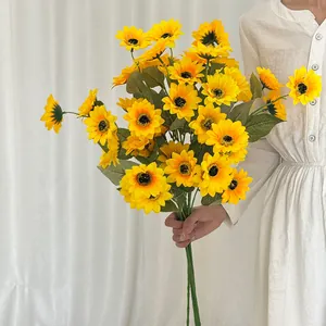 Vibrant artificial sunflower bouquet with realistic yellow petals for home decor