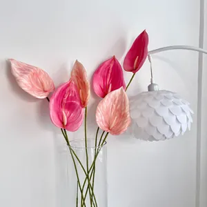 Fiore Artificiale di Anturio Realistico Pellicola in PVC Stampata in 3D Gambo Singolo Manico Lungo Verde Finto per Matrimonio Casa Ufficio Arredamento Puntelli Fotografia