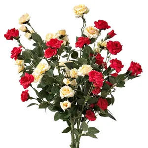 Ramo de rosas artificiales en rojo y champán para decoración del hogar y el salón