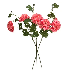 Faux coral peony bouquet with lush petals and green buds for home decor on white background
