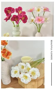 Close-up of 3D printed artificial tulips with realistic texture and vibrant colors