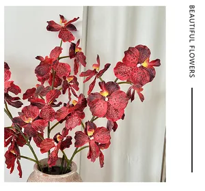 Detailed close-up of 3D printed red Vanda orchid petals with natural black spot texture