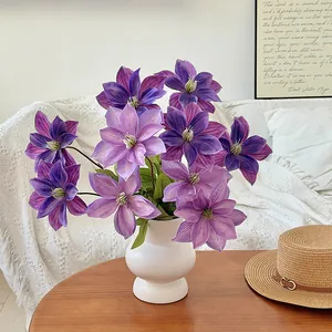 Fiori Artificiali di Clematide in Stampa 3D in Tessuto di Seta Finti per Decorazione Soggiorno Casa Matrimonio Puntelli Fotografici