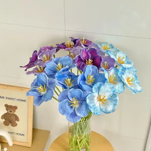 3D printed artificial tulip bouquet in blue and purple shades with clear glass vase