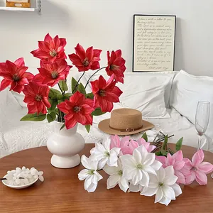 Fiori di clematide artificiali 3D realistici in rosso, bianco e rosa per decorazioni