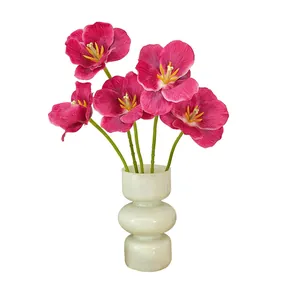3D printed pink tulips in modern white geometric vase for home and living room decor
