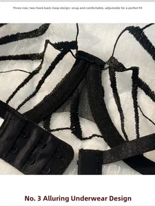 Detail view of the black lace lingerie with a functional three-row two-hook metal closure