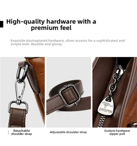 Detail of stone pattern leather bag with adjustable strap and silver metal zipper hardware