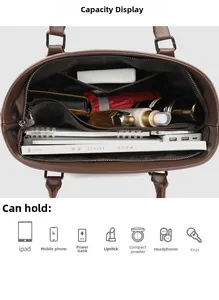 Deep brown leather tote interior showing multi-compartment capacity and storage