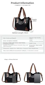 Detailed size chart and leather tote dimensions compared with iPhone and iPad mini