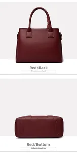 Detailed back and bottom view of burgundy lychee grain leather tote bag with silk scarf