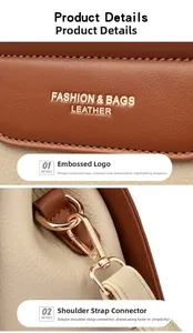 Détail d'un sac bandoulière en cuir avec logo doré et finitions métalliques de qualité