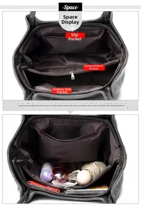 Detail view of large tote bag interior showing multiple compartments and storage space