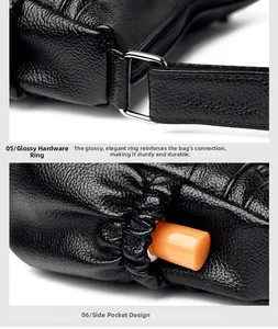 Dettaglio borsa in pelle martellata con hardware argento e tasca laterale elastica