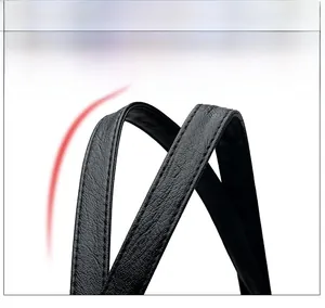 Close-up of durable black lychee texture leather strap with reinforced double stitching