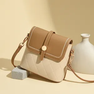 Franse Doorgestikte Ruit Emmer Tas Elegante Echt Leer Crossbody Tas Voor Vrouwen Retro Stiksels Enkele Schoudertas
