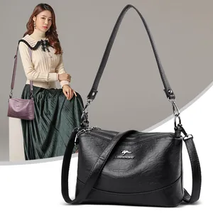Bolso tipo cubo vintage de piel de oveja con cremalleras múltiples y correa para mujer