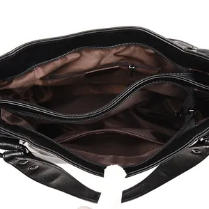 Borsa tote in pelle nera con interno spazioso e design a scomparti multipli