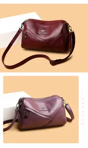 Détails des sacs bandoulière double couche en cuir lavé bordeaux et lilas tendance