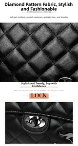 Close-up of sheepskin quilted leather texture with metallic kangaroo-shaped lock buckle
