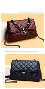 Macro shot of quilted leather texture and metallic clasp on chain crossbody bags