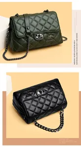 Detailed view of quilted leather texture and dark metallic kangaroo logo on crossbody bags
