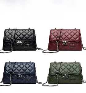 Classic quilted crossbody bag with metal twist lock and chain strap in four colors