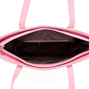 Pink Saffiano leather tote bag with interior compartments and secure zip closure