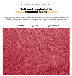 Macro detail of soft water-repellent red oil wax leather with lychee grain texture