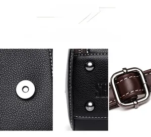 Detailed view of silver hardware buckles and rivets on black crocodile embossed bag