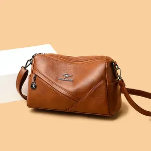 Sac tambour rétro en peau de mouton lavée marron avec fermetures éclair multicouches