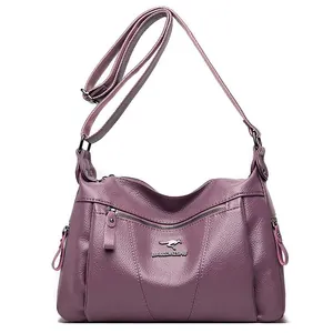 Purple litchi pattern faux leather crossbody bag with BALIDAISHU logo on white background