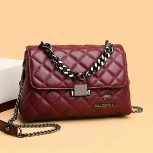 Fashion Rhombic Quilted Sheepskin Leather Shoulder Bag For Women Chain Crossbody Bag With Metal Lock Buckle Commuter Handbag