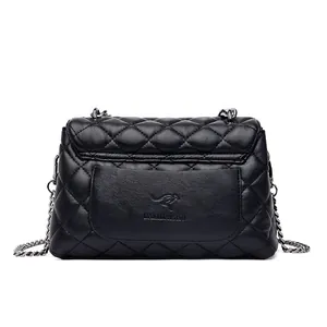 Elegant black quilted leather crossbody bag with chain strap and brand logo