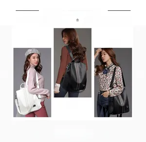 Litchi texture leather backpack showing versatile single and double shoulder wear styles