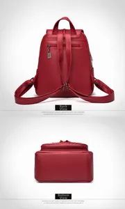 Detail view of burgundy leather backpack showing back straps and sturdy bottom stitching