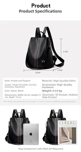 Detailed dimensions of black lychee leather backpack with red and white stripe accents