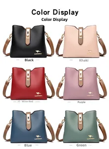 Color options of kangaroo textured leather bucket bags with gold buckles and straps