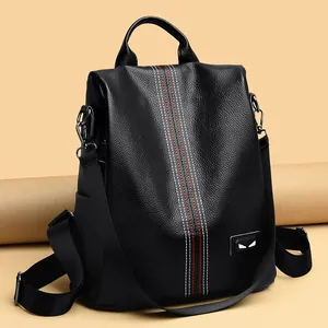 Women Fashion Litchi Grain Leather Backpack Contrast Stitching Monster Eye Anti-theft Travel Bag Large Capacity Multi-purpose School Bag