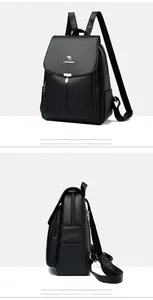 Sac à dos en similicuir noir avec logo kangourou doré vu de côté et de profil