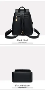 Détails du sac à dos noir avec poche arrière zippée et base plate en cuir souple