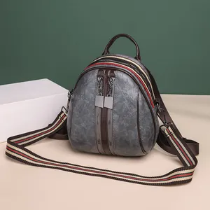Damen Mode Spaltleder Mini Rucksack Muschelform Reisetasche Mit Gestreiften Webgurt-Riemen Vertikale Reißverschlusstaschen Lässige Schultasche