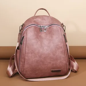 Mochila de Cuero PU para Mujer Moda Gran Capacidad Mochila Escolar Multiusos Viaje Bolso de Hombro Urbano Simple Textura de Lichi Casual Mochila